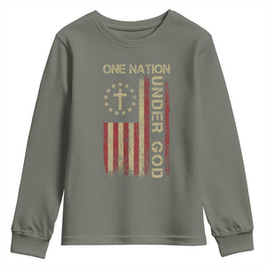 One Nation Under God Youth Sweatshirt American Flag 4th Of July Patriotic Christian TS10 Military Green Print Your Wear