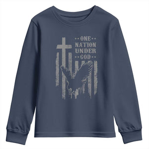 One Nation Under God Youth Sweatshirt American Flag Bald Eagle 4th Of July Patriotic Christian TS10 Navy Print Your Wear