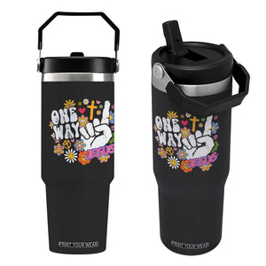 One Way Jesus Flip Straw Tumbler Christian Relgion Retro Hippie TS02 One Size: 30 oz Black Print Your Wear