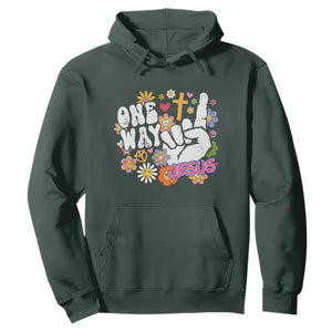 One Way Jesus Hoodie Christian Relgion Retro Hippie TS02 Dark Forest Green Print Your Wear
