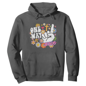 One Way Jesus Hoodie Christian Relgion Retro Hippie TS02 Dark Heather Print Your Wear