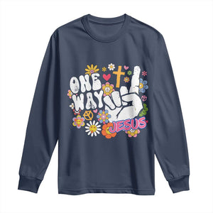 One Way Jesus Long Sleeve Shirt Christian Relgion Retro Hippie TS02 Navy Print Your Wear