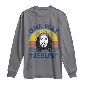 One Way Jesus Long Sleeve Shirt Christian Relgion Retro Vintage TS02 Charcoal Print Your Wear