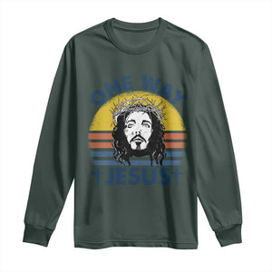 One Way Jesus Long Sleeve Shirt Christian Relgion Retro Vintage TS02 Dark Forest Green Print Your Wear