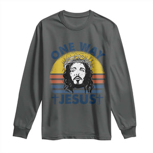 One Way Jesus Long Sleeve Shirt Christian Relgion Retro Vintage TS02 Dark Heather Print Your Wear
