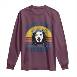 One Way Jesus Long Sleeve Shirt Christian Relgion Retro Vintage TS02 Maroon Print Your Wear
