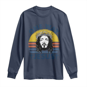 One Way Jesus Long Sleeve Shirt Christian Relgion Retro Vintage TS02 Navy Print Your Wear