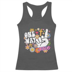 One Way Jesus Racerback Tank Top Christian Relgion Retro Hippie TS02 Dark Heather Print Your Wear