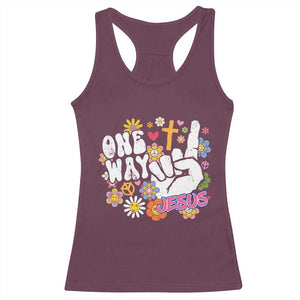 One Way Jesus Racerback Tank Top Christian Relgion Retro Hippie TS02 Maroon Print Your Wear