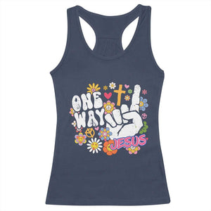 One Way Jesus Racerback Tank Top Christian Relgion Retro Hippie TS02 Navy Print Your Wear