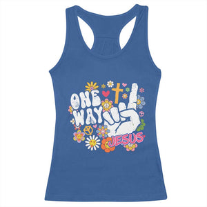 One Way Jesus Racerback Tank Top Christian Relgion Retro Hippie TS02 Royal Blue Print Your Wear
