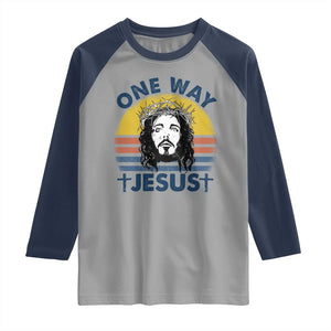 One Way Jesus Raglan Shirt Christian Relgion Retro Vintage TS02 Sport Gray Navy Print Your Wear