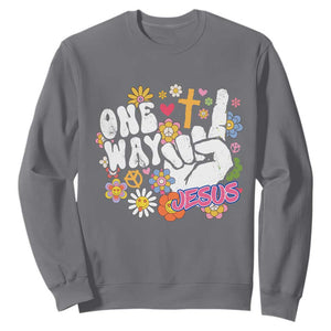 One Way Jesus Sweatshirt Christian Relgion Retro Hippie TS02 Charcoal Print Your Wear