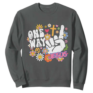 One Way Jesus Sweatshirt Christian Relgion Retro Hippie TS02 Dark Heather Print Your Wear