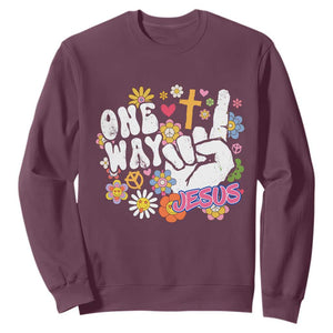 One Way Jesus Sweatshirt Christian Relgion Retro Hippie TS02 Maroon Print Your Wear