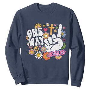 One Way Jesus Sweatshirt Christian Relgion Retro Hippie TS02 Navy Print Your Wear