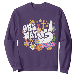 One Way Jesus Sweatshirt Christian Relgion Retro Hippie TS02 Purple Print Your Wear