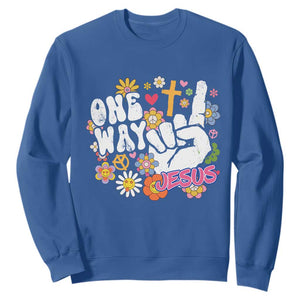 One Way Jesus Sweatshirt Christian Relgion Retro Hippie TS02 Royal Blue Print Your Wear