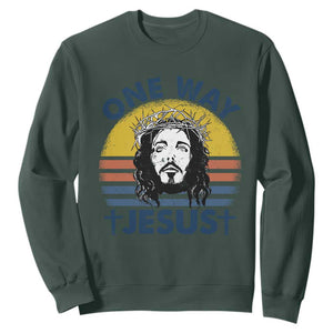 One Way Jesus Sweatshirt Christian Relgion Retro Vintage TS02 Dark Forest Green Print Your Wear