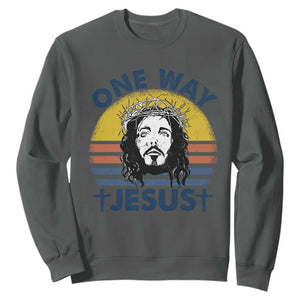 One Way Jesus Sweatshirt Christian Relgion Retro Vintage TS02 Dark Heather Print Your Wear