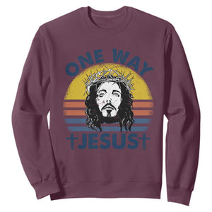 One Way Jesus Sweatshirt Christian Relgion Retro Vintage TS02 Maroon Print Your Wear