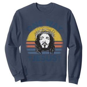 One Way Jesus Sweatshirt Christian Relgion Retro Vintage TS02 Navy Print Your Wear