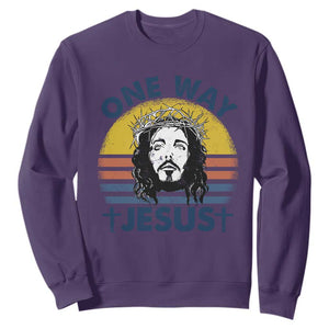 One Way Jesus Sweatshirt Christian Relgion Retro Vintage TS02 Purple Print Your Wear