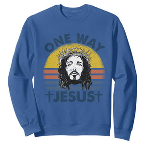 One Way Jesus Sweatshirt Christian Relgion Retro Vintage TS02 Royal Blue Print Your Wear
