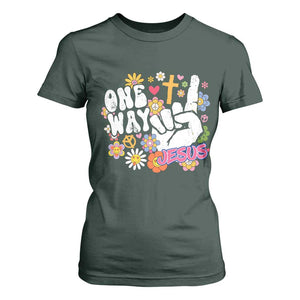 One Way Jesus T Shirt For Women Christian Relgion Retro Hippie TS02 Dark Forest Green Print Your Wear