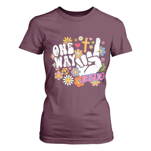 One Way Jesus T Shirt For Women Christian Relgion Retro Hippie TS02 Maroon Print Your Wear