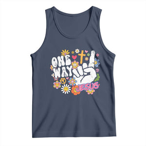 One Way Jesus Tank Top Christian Relgion Retro Hippie TS02 Navy Print Your Wear