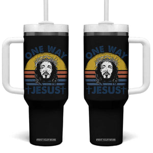 One Way Jesus Tumbler With Handle Christian Relgion Retro Vintage TS02 One Size: 40 oz Black Print Your Wear