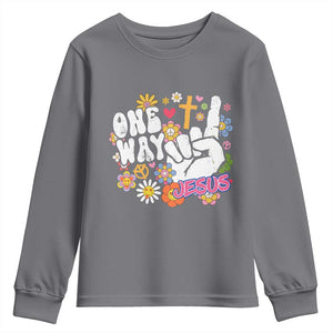 One Way Jesus Youth Sweatshirt Christian Relgion Retro Hippie TS02 Charcoal Print Your Wear