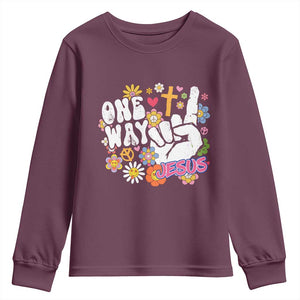 One Way Jesus Youth Sweatshirt Christian Relgion Retro Hippie TS02 Maroon Print Your Wear