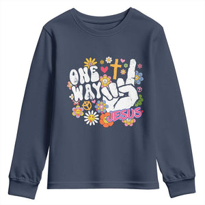 One Way Jesus Youth Sweatshirt Christian Relgion Retro Hippie TS02 Navy Print Your Wear
