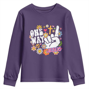 One Way Jesus Youth Sweatshirt Christian Relgion Retro Hippie TS02 Purple Print Your Wear