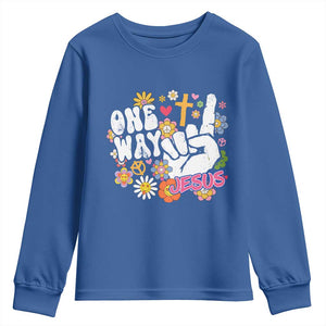 One Way Jesus Youth Sweatshirt Christian Relgion Retro Hippie TS02 Royal Blue Print Your Wear