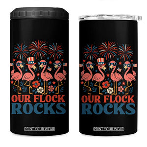 Our Flock Rocks Patriotic Flamingo 4 in 1 Can Cooler Tumbler Funny 4th of July Family Matching TS02 One Size: 16 oz Black Print Your Wear
