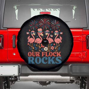 Our Flock Rocks Patriotic Flamingo Spare Tire Cover Funny 4th of July Family Matching TS02 Black Print Your Wear