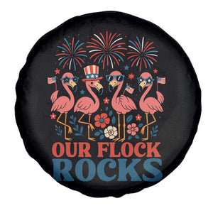 Our Flock Rocks Patriotic Flamingo Spare Tire Cover Funny 4th of July Family Matching TS02 Print Your Wear