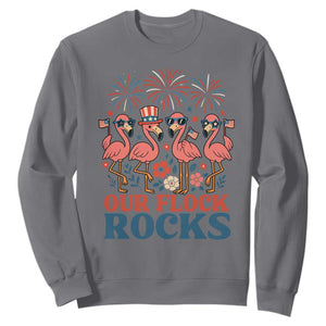Our Flock Rocks Patriotic Flamingo Sweatshirt Funny 4th of July Family Matching TS02 Charcoal Print Your Wear
