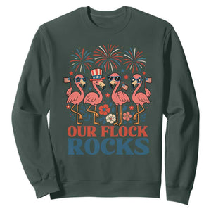 Our Flock Rocks Patriotic Flamingo Sweatshirt Funny 4th of July Family Matching TS02 Dark Forest Green Print Your Wear