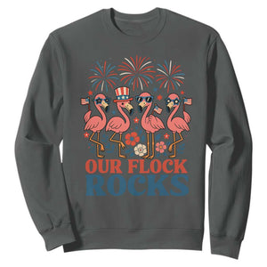 Our Flock Rocks Patriotic Flamingo Sweatshirt Funny 4th of July Family Matching TS02 Dark Heather Print Your Wear