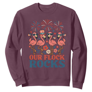 Our Flock Rocks Patriotic Flamingo Sweatshirt Funny 4th of July Family Matching TS02 Maroon Print Your Wear
