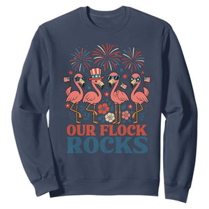 Our Flock Rocks Patriotic Flamingo Sweatshirt Funny 4th of July Family Matching TS02 Navy Print Your Wear