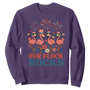 Our Flock Rocks Patriotic Flamingo Sweatshirt Funny 4th of July Family Matching TS02 Purple Print Your Wear