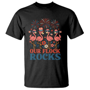 Our Flock Rocks Patriotic Flamingo T Shirt Funny 4th of July Family Matching TS02 Black Print Your Wear