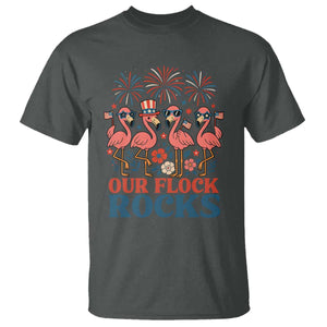 Our Flock Rocks Patriotic Flamingo T Shirt Funny 4th of July Family Matching TS02 Dark Heather Print Your Wear