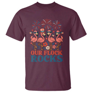 Our Flock Rocks Patriotic Flamingo T Shirt Funny 4th of July Family Matching TS02 Maroon Print Your Wear