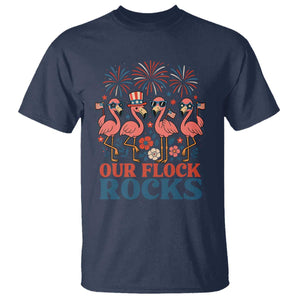 Our Flock Rocks Patriotic Flamingo T Shirt Funny 4th of July Family Matching TS02 Navy Print Your Wear